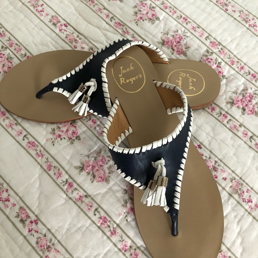 Jack Rogers navy & white braid Alana sandals, 10